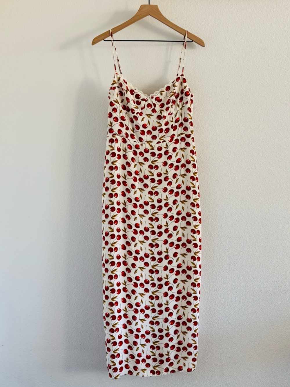 Reformation Pennington Cherry Print Midi Dress Size 10 Silk Viscose